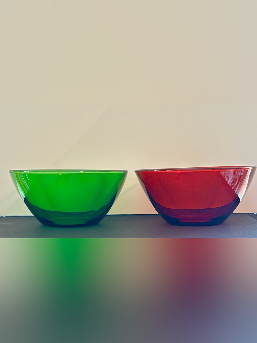 Vintage Arcoroc France Tempered Glass Bowls Set 2 Red Green 5” Jewel Tone Prep